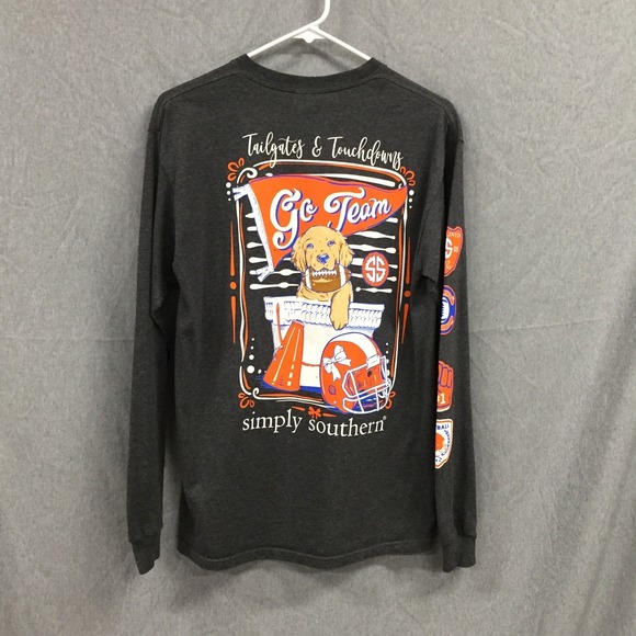 Simply Southern Tops - Simply Southern Womens Medium Football Dog Long‎ Sleeve Graphic T-Shirt Grey SS